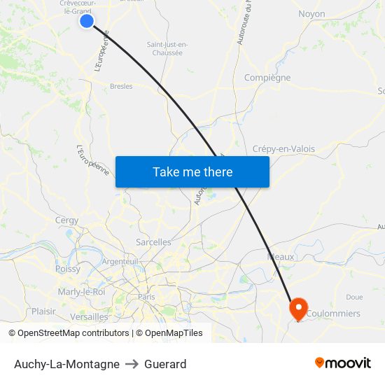 Auchy-La-Montagne to Guerard map