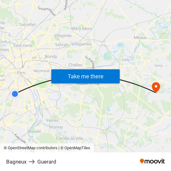 Bagneux to Guerard map