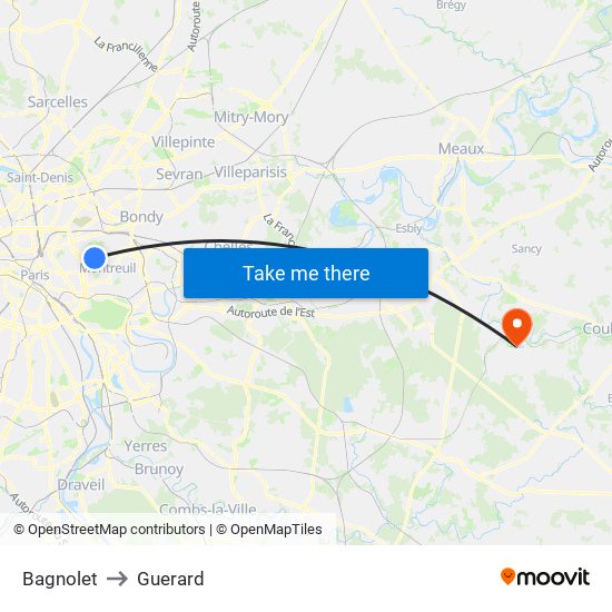 Bagnolet to Guerard map