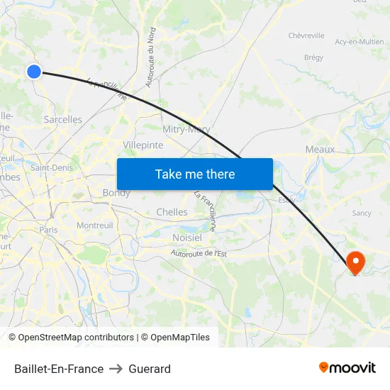 Baillet-En-France to Guerard map