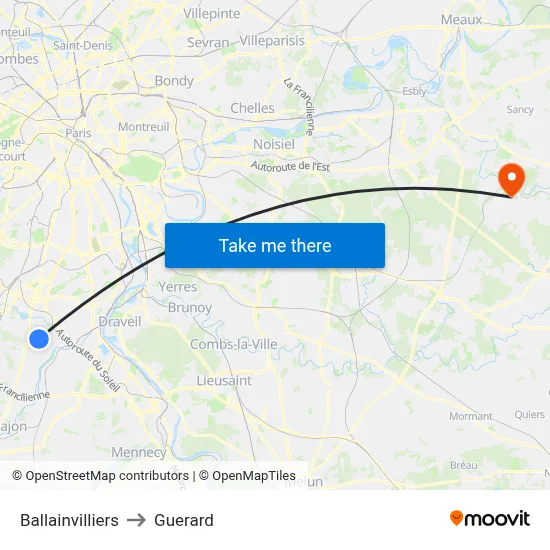 Ballainvilliers to Guerard map