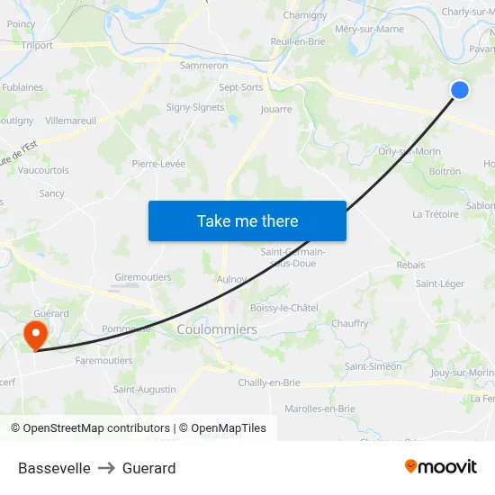 Bassevelle to Guerard map