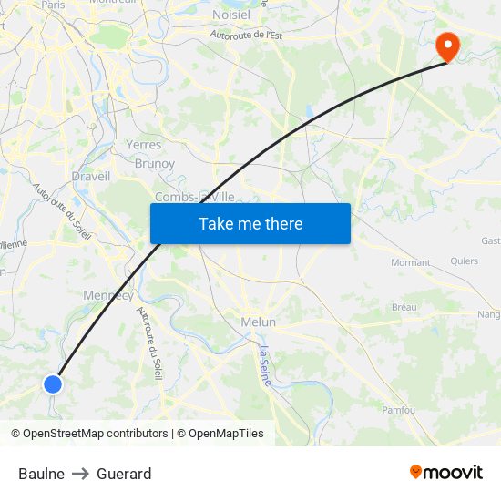 Baulne to Guerard map