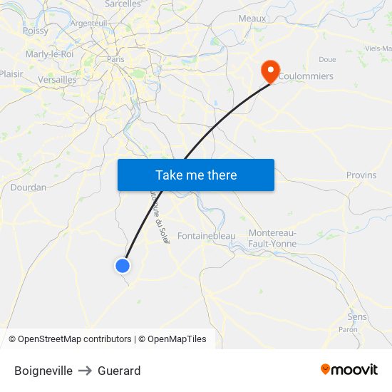 Boigneville to Guerard map