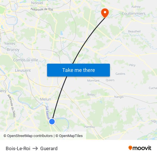 Bois-Le-Roi to Guerard map