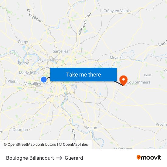 Boulogne-Billancourt to Guerard map