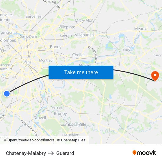 Chatenay-Malabry to Guerard map