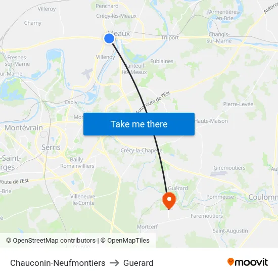 Chauconin-Neufmontiers to Guerard map
