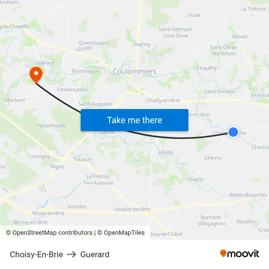 Choisy-En-Brie to Guerard map