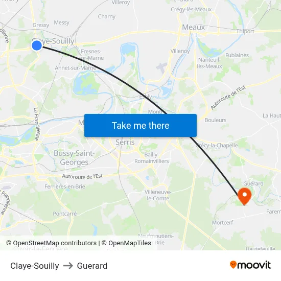 Claye-Souilly to Guerard map