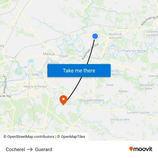 Cocherel to Guerard map