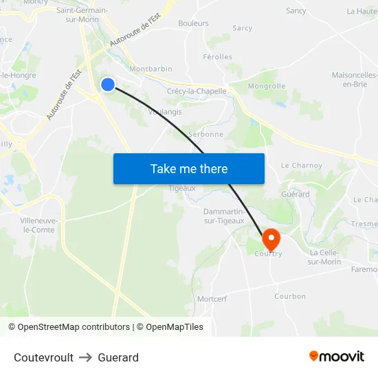 Coutevroult to Guerard map