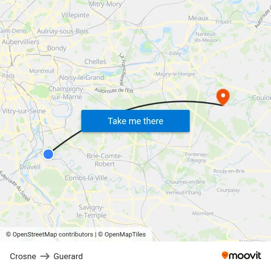 Crosne to Guerard map