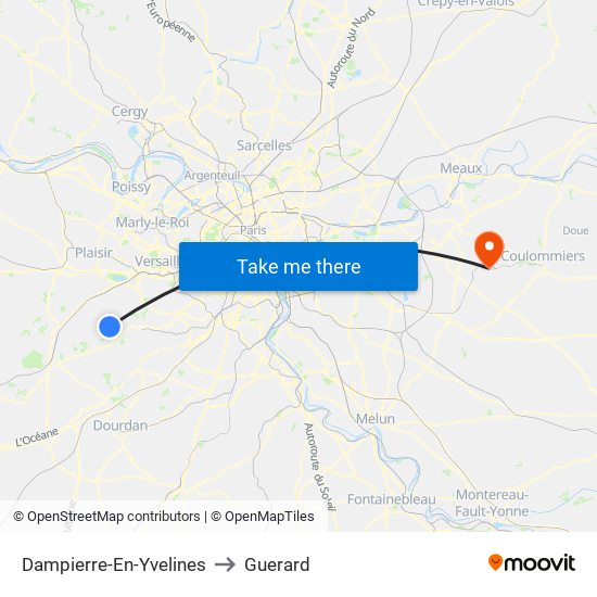 Dampierre-En-Yvelines to Guerard map