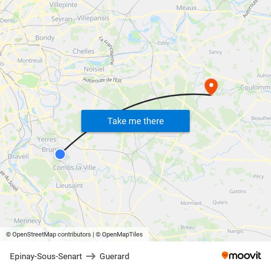 Epinay-Sous-Senart to Guerard map