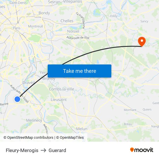 Fleury-Merogis to Guerard map