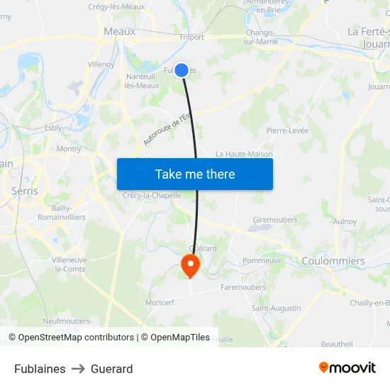 Fublaines to Guerard map