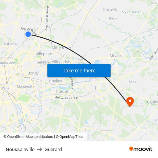 Goussainville to Guerard map