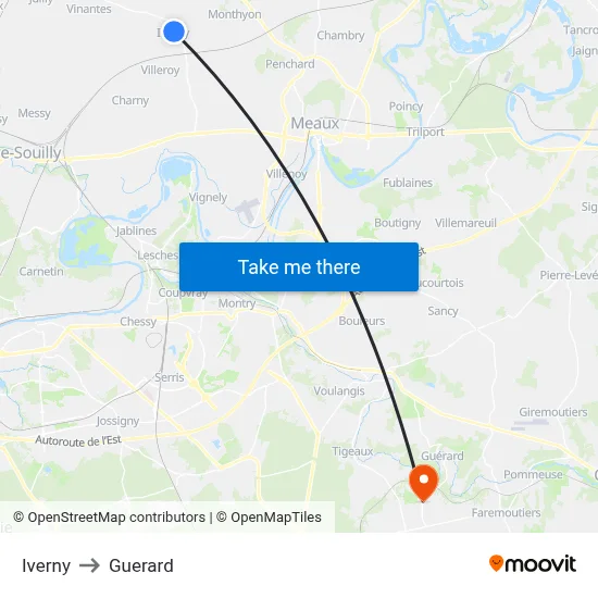 Iverny to Guerard map