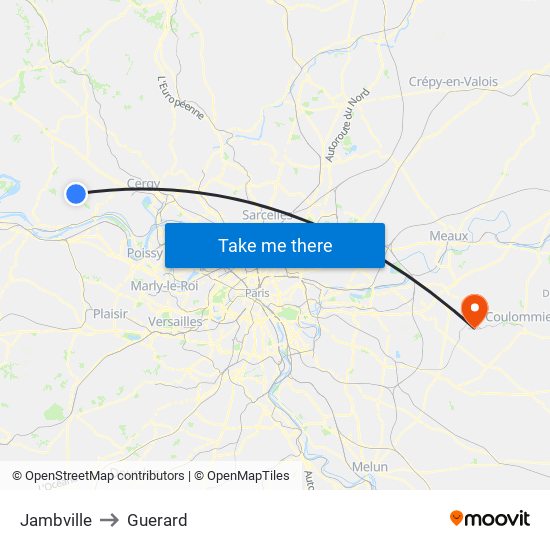 Jambville to Guerard map