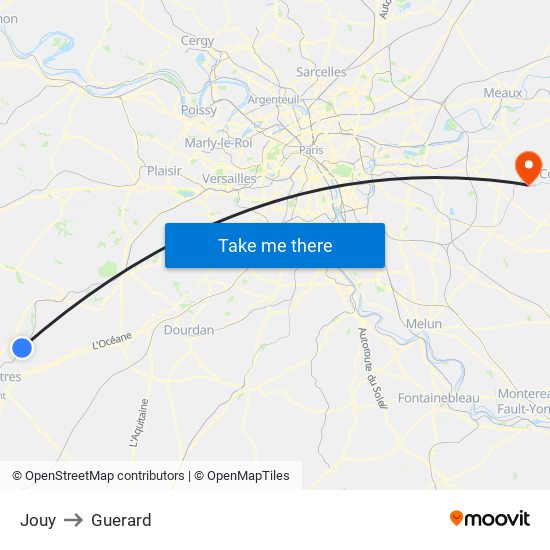 Jouy to Guerard map