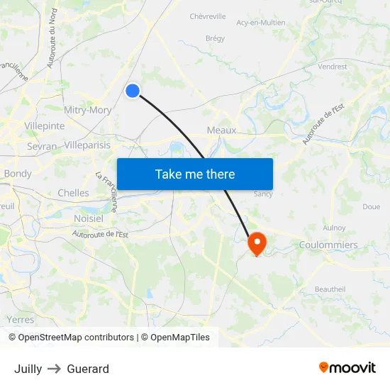 Juilly to Guerard map