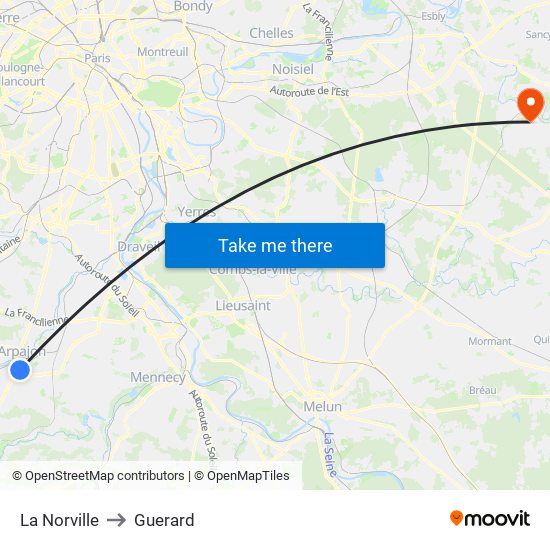 La Norville to Guerard map