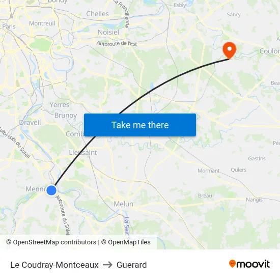 Le Coudray-Montceaux to Guerard map