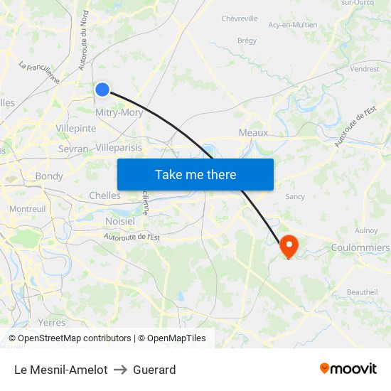 Le Mesnil-Amelot to Guerard map