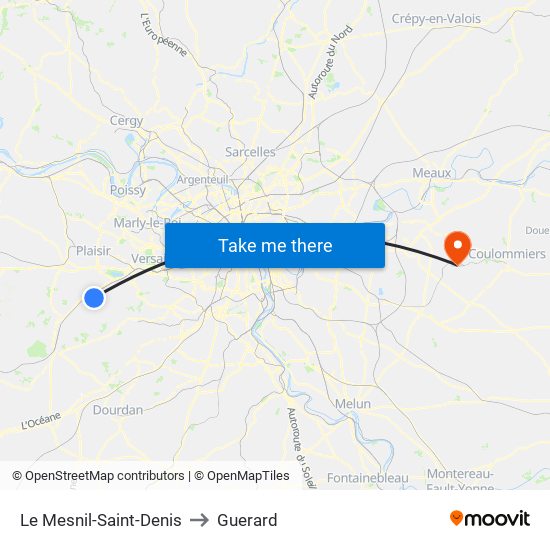 Le Mesnil-Saint-Denis to Guerard map