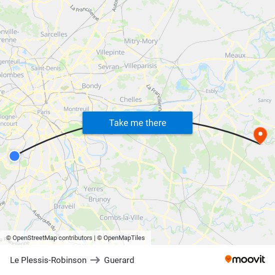 Le Plessis-Robinson to Guerard map