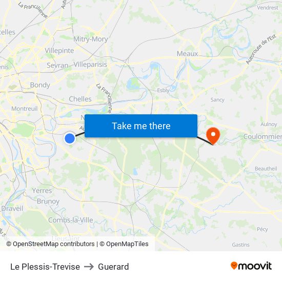 Le Plessis-Trevise to Guerard map