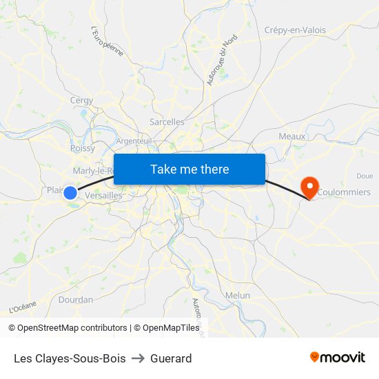 Les Clayes-Sous-Bois to Guerard map