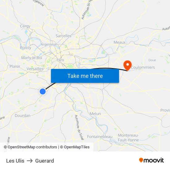 Les Ulis to Guerard map
