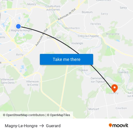 Magny-Le-Hongre to Guerard map