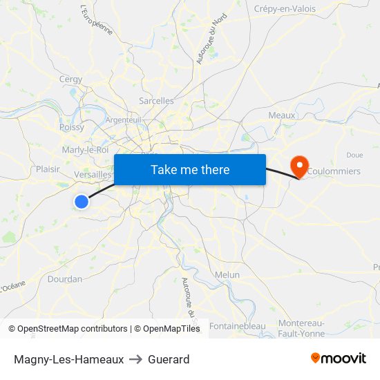 Magny-Les-Hameaux to Guerard map