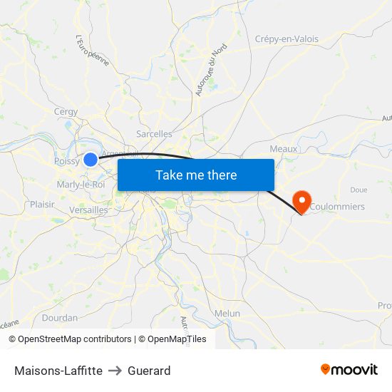 Maisons-Laffitte to Guerard map