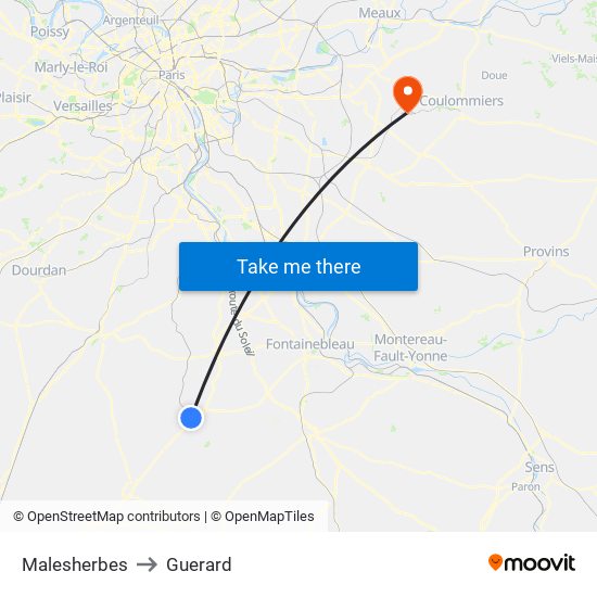 Malesherbes to Guerard map