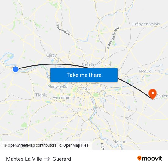 Mantes-La-Ville to Guerard map