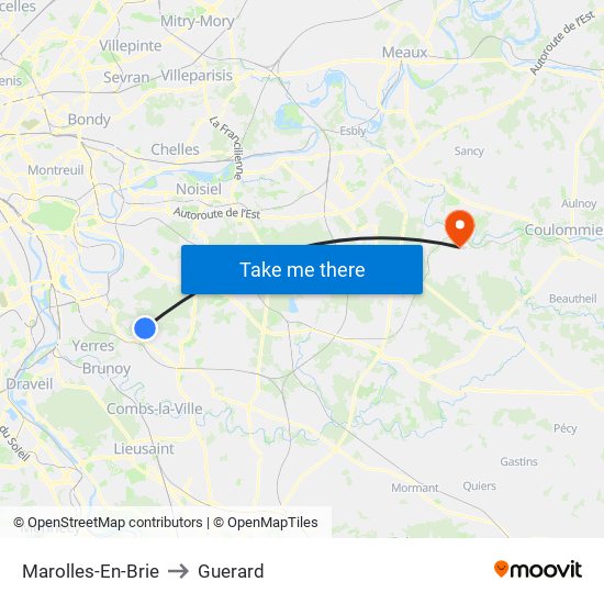 Marolles-En-Brie to Guerard map