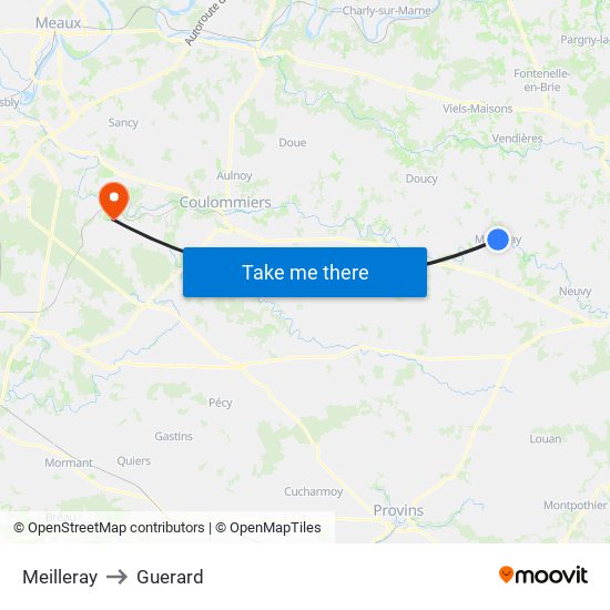 Meilleray to Guerard map