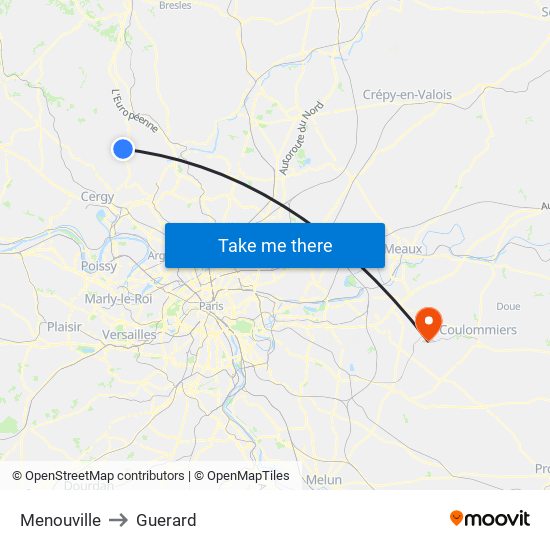 Menouville to Guerard map