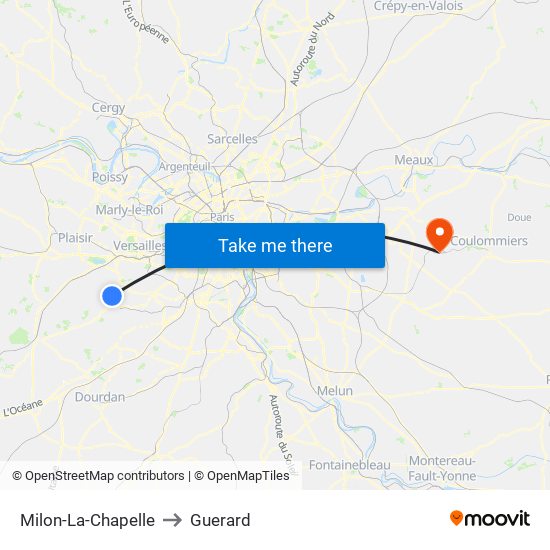 Milon-La-Chapelle to Guerard map