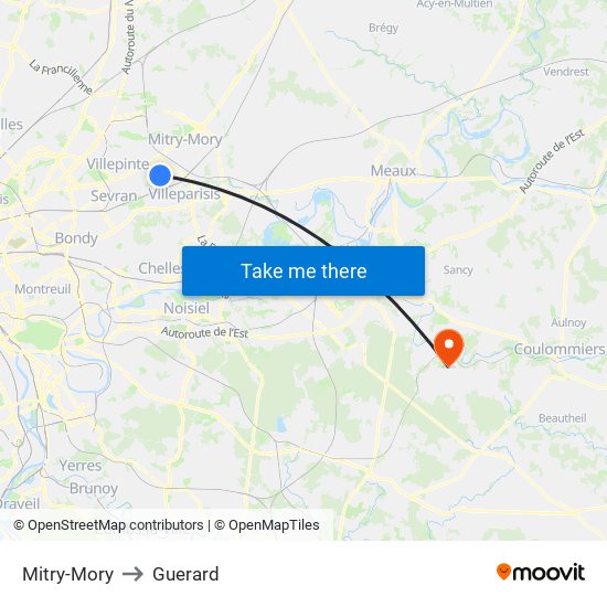 Mitry-Mory to Guerard map