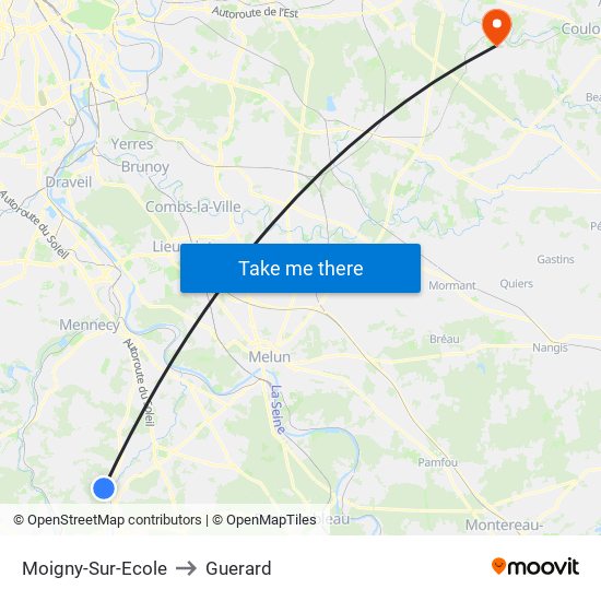 Moigny-Sur-Ecole to Guerard map
