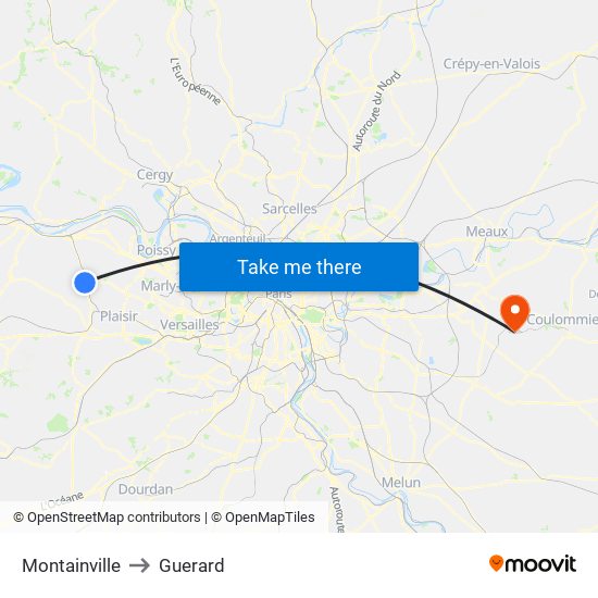 Montainville to Guerard map