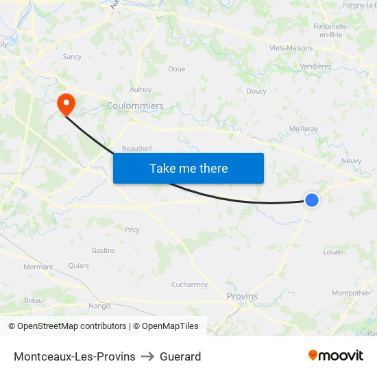Montceaux-Les-Provins to Guerard map