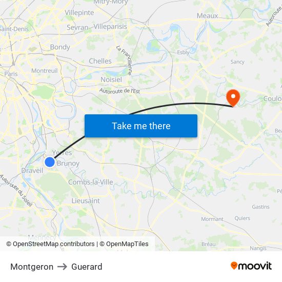 Montgeron to Guerard map