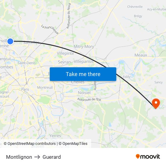 Montlignon to Guerard map