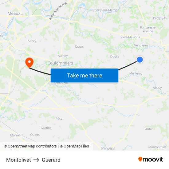 Montolivet to Guerard map